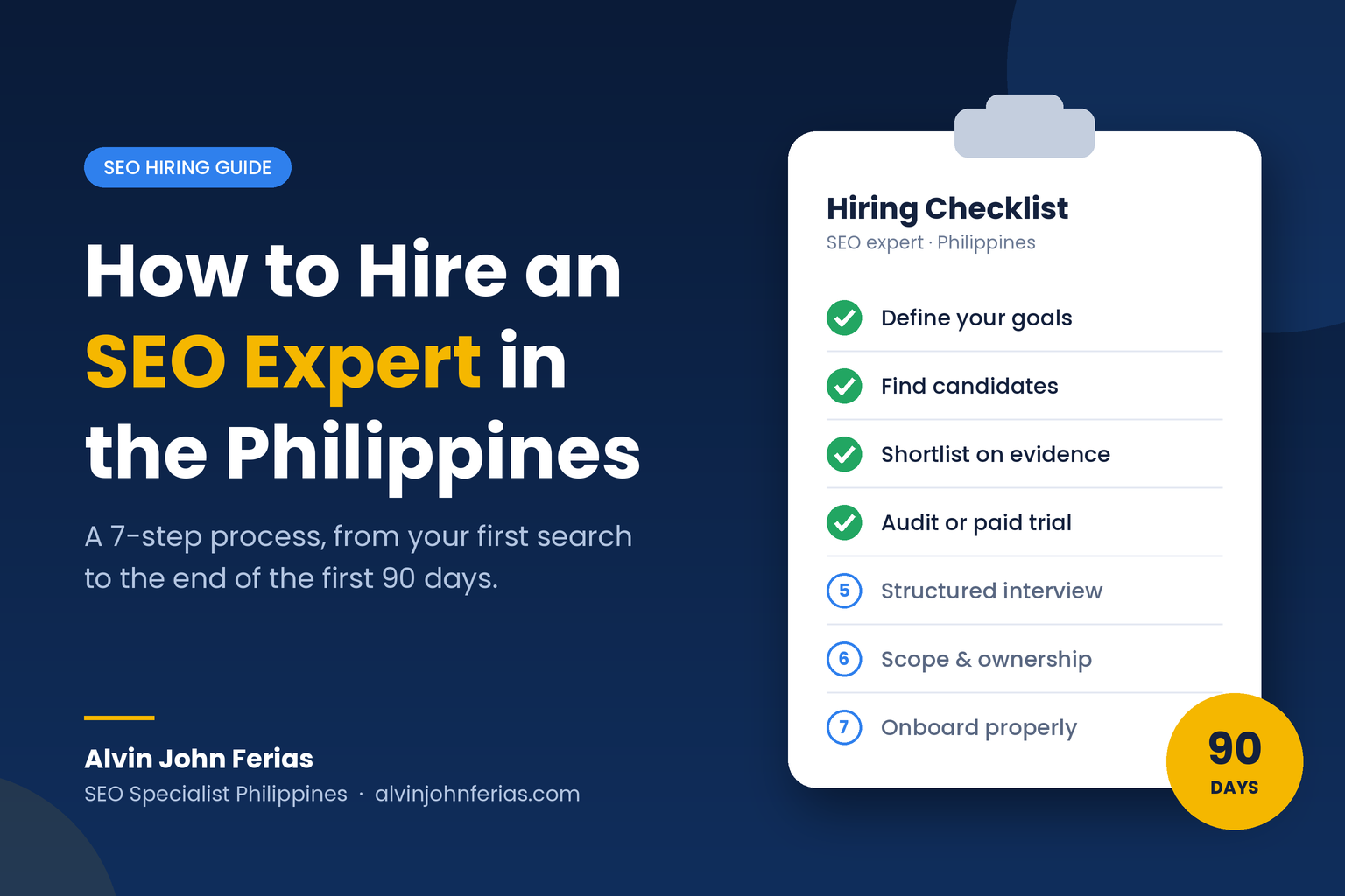 Business owner reviewing a step-by-step checklist to hire an SEO expert in the Philippines