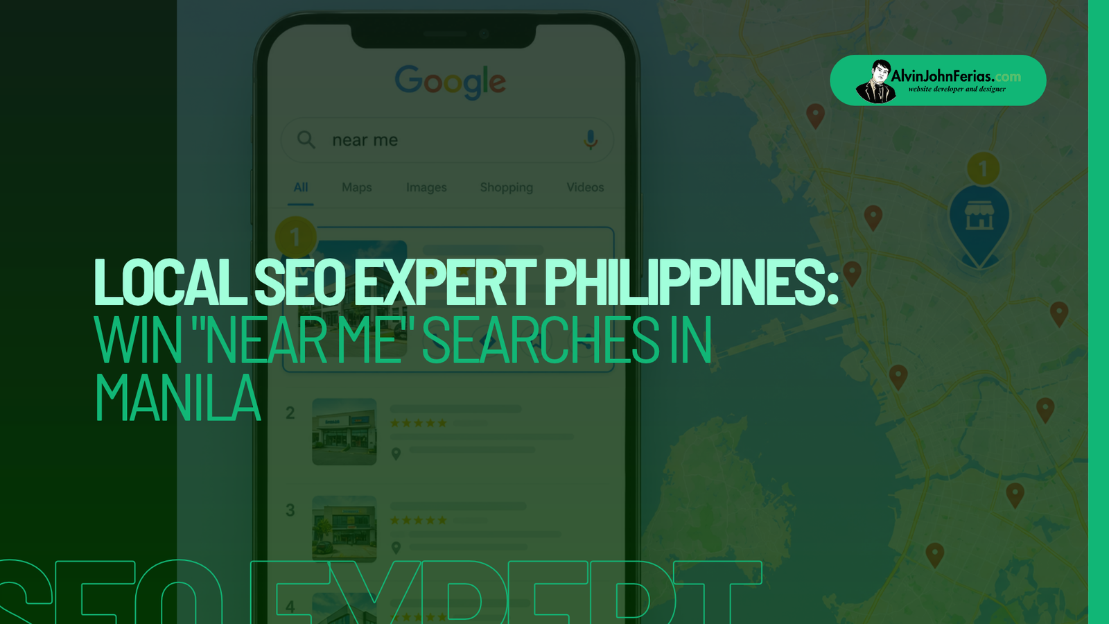 Map of Metro Manila with a business ranking first in Google local results for a near me search