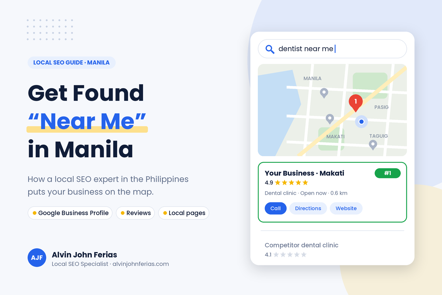 Map of Metro Manila with a business ranking first in Google local results for a near me search